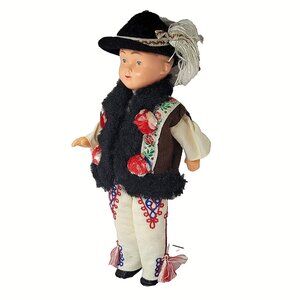 Vintage 40s Slovakia Boy Doll Celluloid Poland Goral 12" Felt Costume